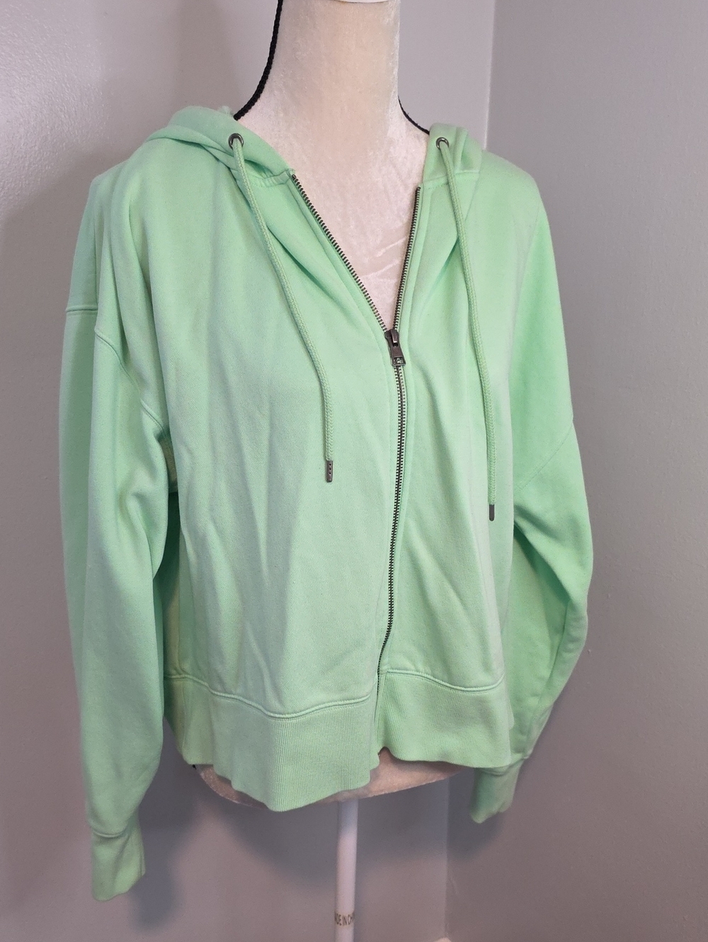 Bright Neon Green Zip-Up Hooded Sweatshirt / XXL